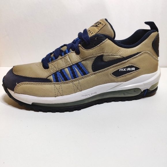 RARE Nike Air Max Terra Ninety Tan Black Blue Leather Athletic Sneaker men's 7.5 - Picture 2 of 10